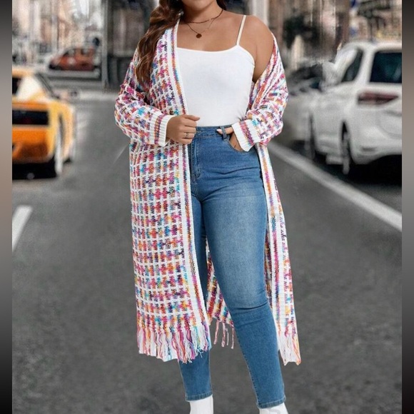 Boho Tassel Fringe Knit Sweater Cardigan Pink - Picture 9 of 13